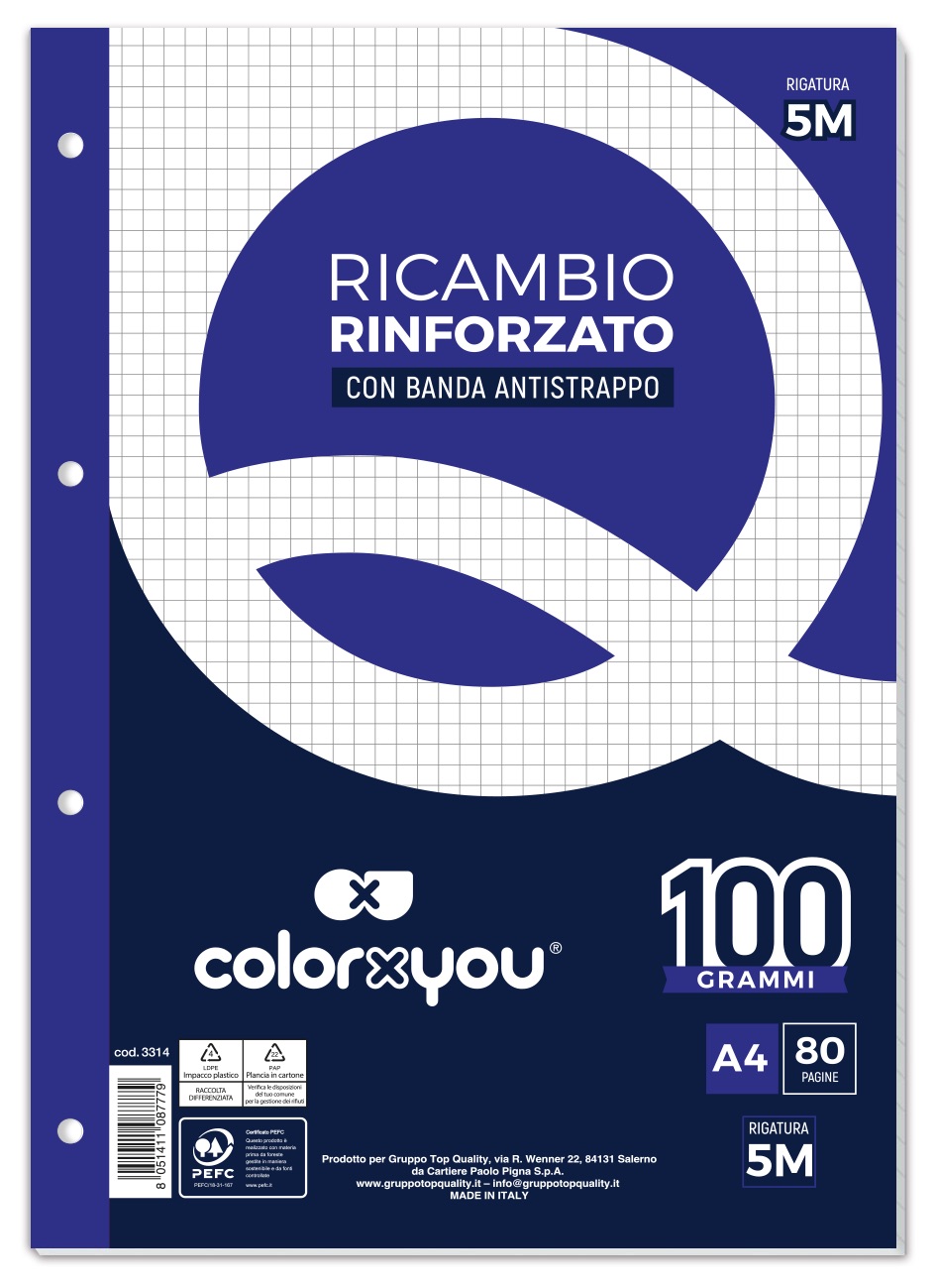 RICAMBI PROTOCOLLO 210 x 297mm BIANCO ff 40 RINFORZATO 100gr
