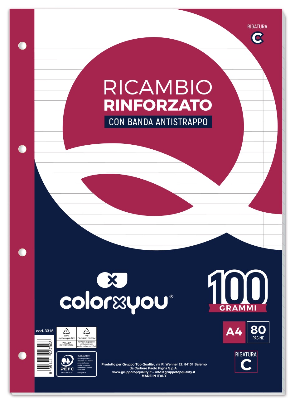 RICAMBI PROTOCOLLO 210 x 297mm BIANCO ff 40 RINFORZATO 100gr