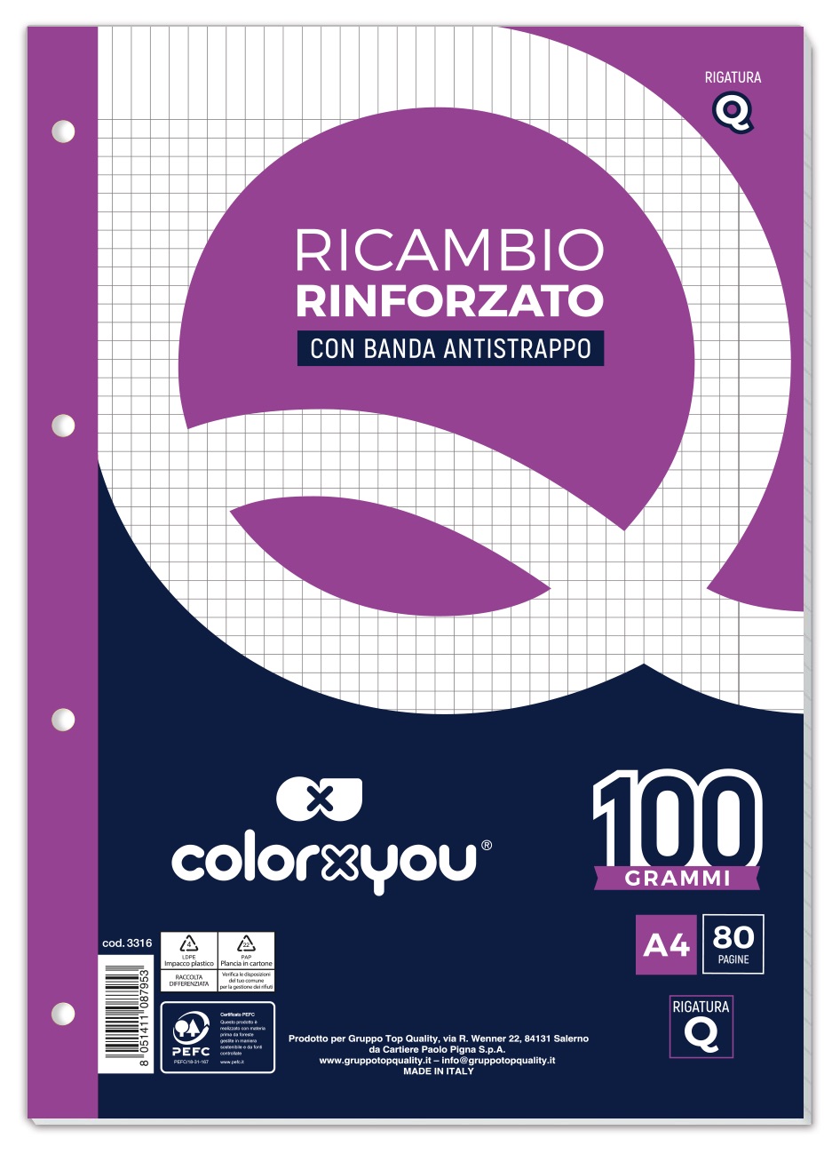 RICAMBI PROTOCOLLO 210 x 297mm BIANCO ff 40 RINFORZATO 100gr