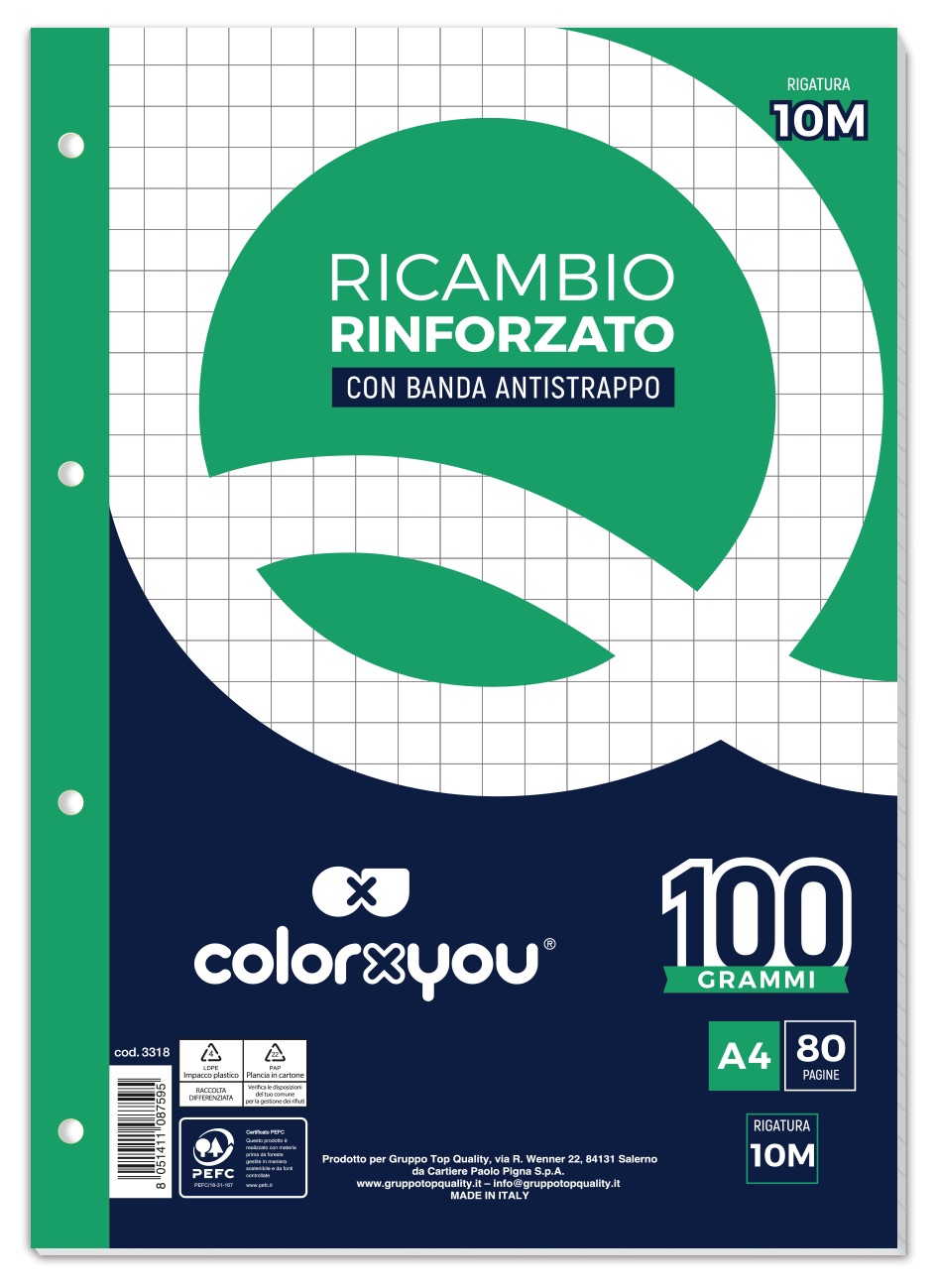 RICAMBI PROTOCOLLO 210 x 297mm BIANCO ff 40 RINFORZATO 100gr